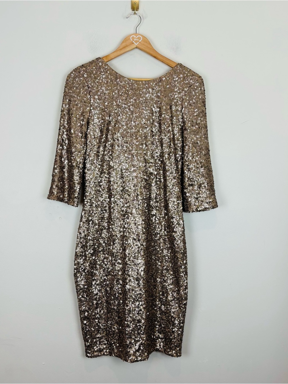 Belle Badgley Mischka Gold Bronze Sequin Cowl Back Cocktail Dress Size 12 - Picture 2 of 5